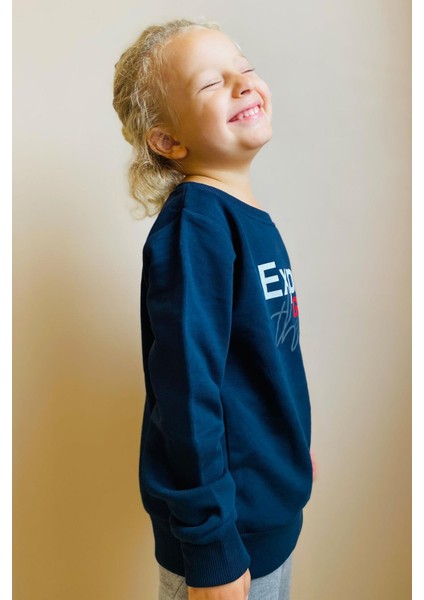 Erkek Çocuk Sweatshirt Yazı Baskılı 4-8 Yaş, Lacivert