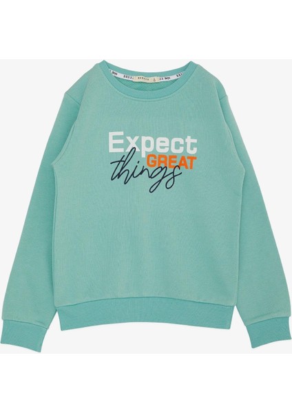 Erkek Çocuk Sweatshirt Yazı Baskılı 4-8 Yaş, Su Yeşili
