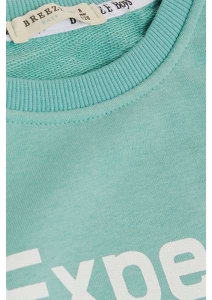 Erkek Çocuk Sweatshirt Yazı Baskılı 4-8 Yaş, Su Yeşili