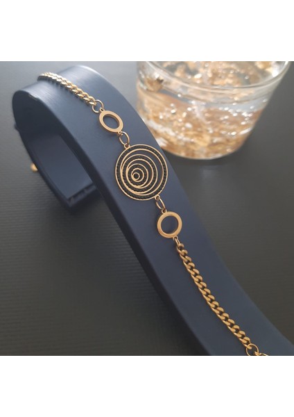 Paslanmaz Çelik Gold Renk Siyah Taşlı Kadın Bileklik modelleri