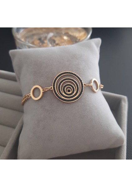 Paslanmaz Çelik Gold Renk Siyah Taşlı Kadın Bileklik indirimleri