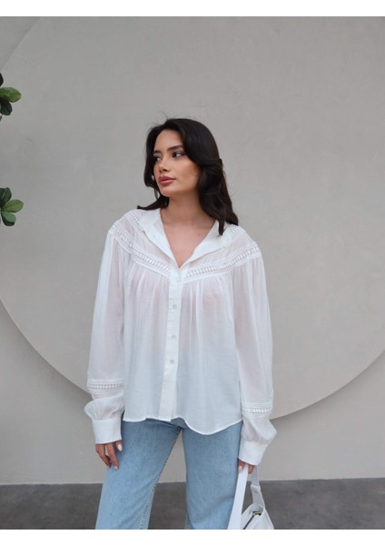 Dantel Detaylı Oversize Gömlek