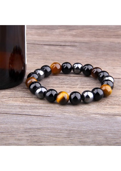 17CM Tarzı No.3 Boyutu Yeni Doğal Obsidyen Hematit Kaplan Gözü Boncuklu Bilezik Erkekler Için Manyetik Sağlık Koruma Kadınlar Ruh Takı Pulsera Hombre (Yurt Dışından)
