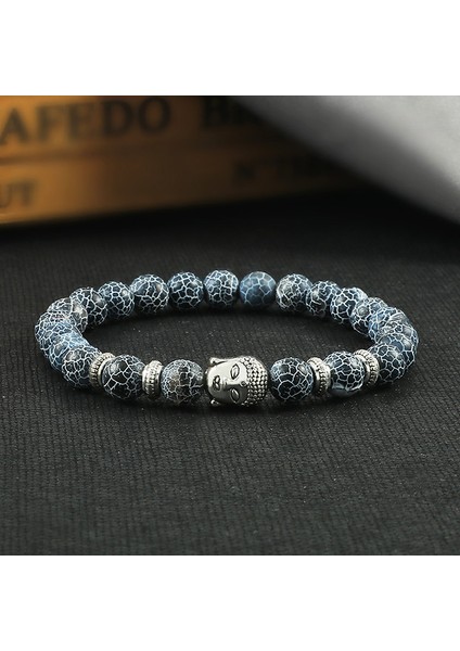 Siyah Yıpranmış Erkek Kadın Yoga Dua Boncuklu Tiger Eye Siyah Lava Taşı Bilezik Budist Başlıklı Moda Takı Pulseira (Yurt Dışından)