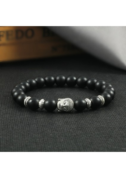 Siyah Yıpranmış Erkek Kadın Yoga Dua Boncuklu Tiger Eye Siyah Lava Taşı Bilezik Budist Başlıklı Moda Takı Pulseira (Yurt Dışından)