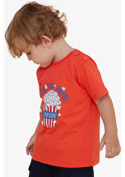 GİRLS & BOYS Erkek Çocuk Tişört Pop Corn Baskılı 2-6 Yaş, Mercan