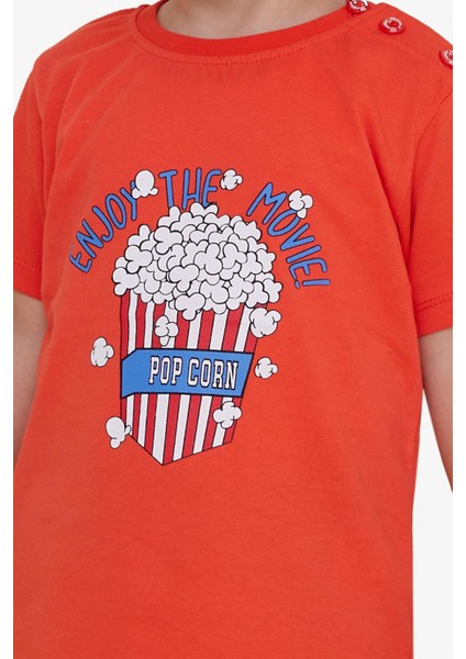 GİRLS & BOYS Erkek Çocuk Tişört Pop Corn Baskılı 2-6 Yaş, Mercan