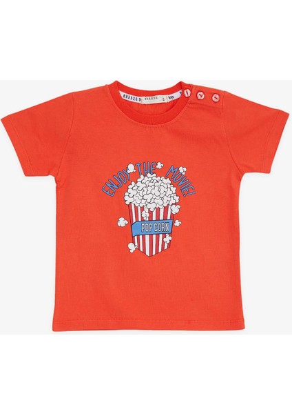 GİRLS & BOYS Erkek Çocuk Tişört Pop Corn Baskılı 2-6 Yaş, Mercan