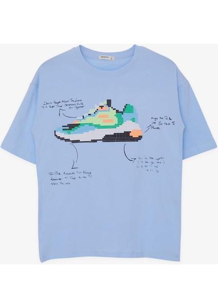 Erkek Çocuk Tişört Renkli Ayakkabı Baskılı 9-16 Yaş, Açık Mavi modelleri