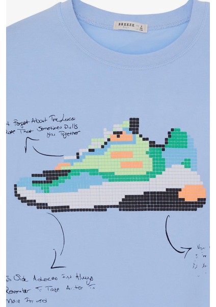 Erkek Çocuk Tişört Renkli Ayakkabı Baskılı 9-16 Yaş, Açık Mavi indirimleri