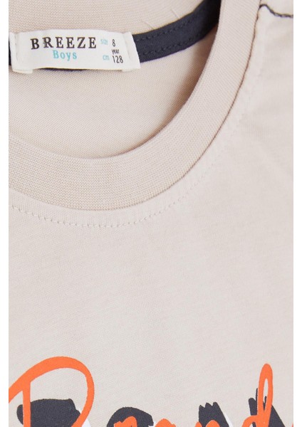 Erkek Çocuk Tişört Yazı Baskılı 8-14 Yaş, Bej modelleri