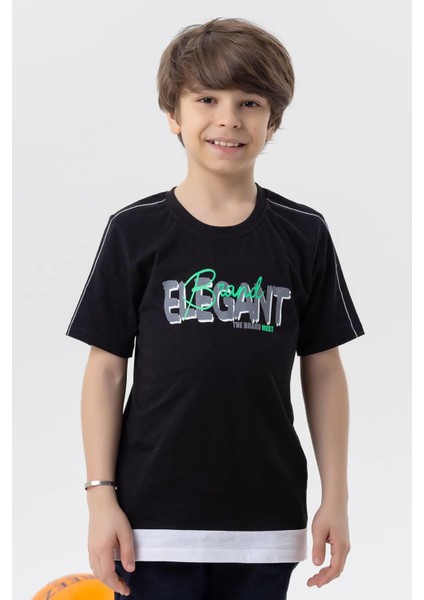 Erkek Çocuk Tişört Yazı Baskılı 8-14 Yaş, Siyah