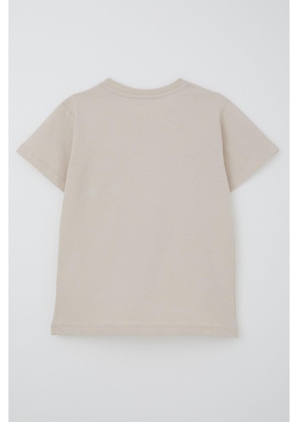 Erkek Çocuk Tişört Yazı Baskılı Cepli 8-12 Yaş, Bej indirimleri