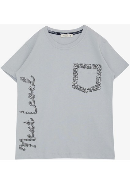 Erkek Çocuk Tişört Yazı Baskılı Cepli 8-12 Yaş, Gri fırsatları