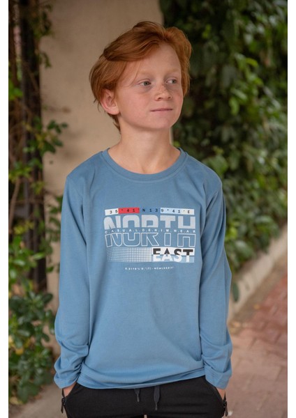Erkek Çocuk Uzun Kollu Tişört Yazı Baskılı 6-12 Yaş, Indigo fiyatları