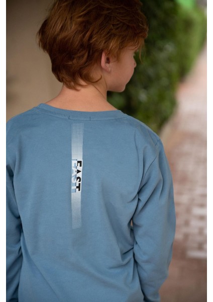 Erkek Çocuk Uzun Kollu Tişört Yazı Baskılı 6-12 Yaş, Indigo modelleri