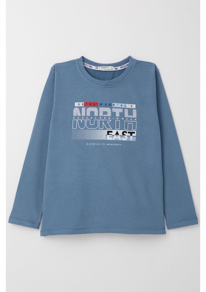 Erkek Çocuk Uzun Kollu Tişört Yazı Baskılı 6-12 Yaş, Indigo fırsatları
