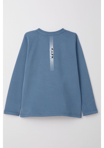 Erkek Çocuk Uzun Kollu Tişört Yazı Baskılı 6-12 Yaş, Indigo indirimleri