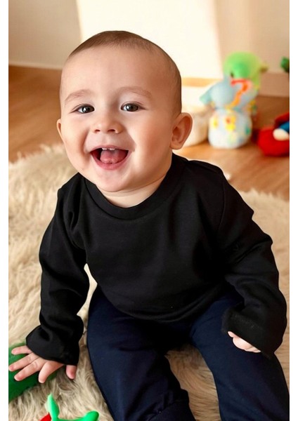 Erkek Çocuk Uzun Kollu Tişört Basic 1-4 Yaş, Siyah