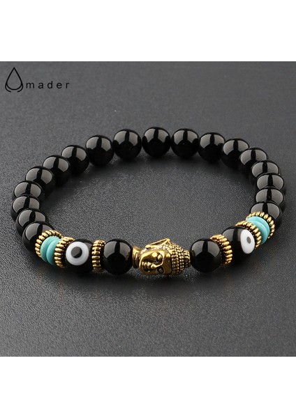 285-1 Büyücü Buda & Kötü Göz Bileklik Kadınlar 8mm Esnek Yuvarlak Parlak Siyah Taş Çakra Bilezikler Erkekler Erkek Bileklik Homme (Yurt Dışından) modelleri