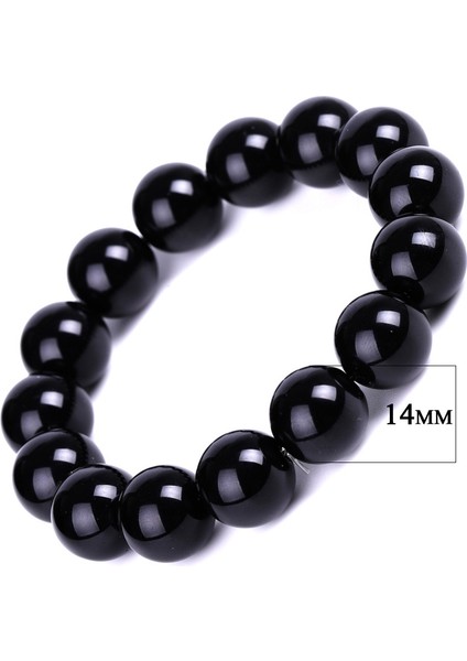 14 mm Siyah Obsidyen Bilezik Budist Dua Bereket Taşı Top Boncuk Takı Sevgililer Günü Hediyesi (Yurt Dışından)