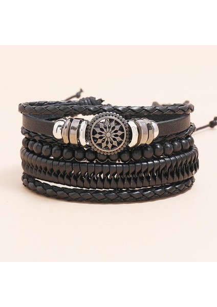 4 Adet B Erkekler Için Çok Katmanlı Bileklik Seti Örgü Sarılı Deri Bilezikler Vintage Yaşam Ağacı Bilezik Bilezik Vintage Punk Erkek Takı (Yurt Dışından)