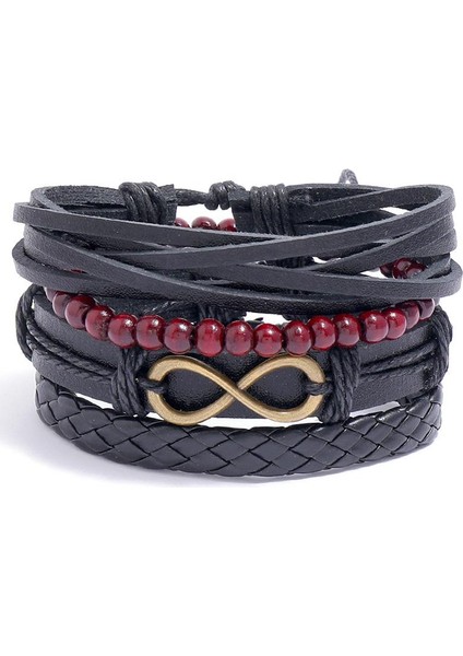 4 Adet D Erkekler Için Çok Katmanlı Bileklik Seti Örgü Sarılı Deri Bilezikler Vintage Yaşam Ağacı Bilezik Bilezik Vintage Punk Erkek Takı (Yurt Dışından)