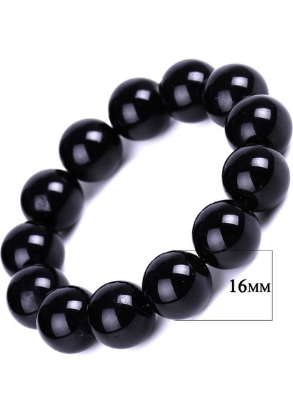 16MM Siyah Obsidyen Bilezik Budist Dua Bereket Taşı Top Boncuk Takı Sevgililer Günü Hediyesi (Yurt Dışından)