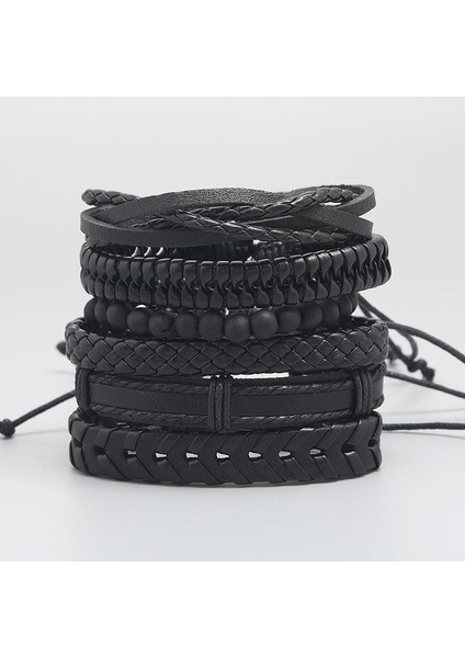 6 Adet B Erkekler Için Çok Katmanlı Bileklik Seti Örgü Sarılı Deri Bilezikler Vintage Yaşam Ağacı Bilezik Bilezik Vintage Punk Erkek Takı (Yurt Dışından)