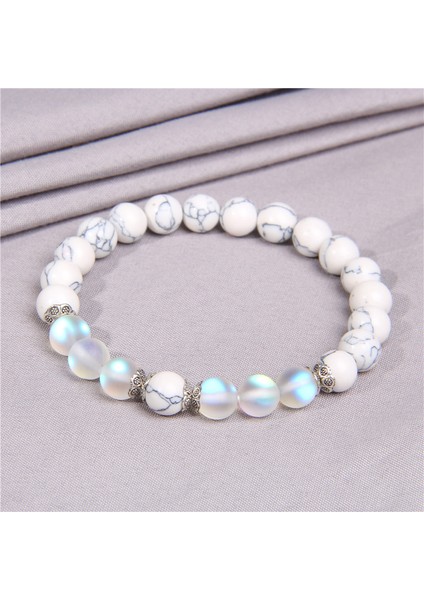 17CM Tarzı Gri 2 Aytaşı Taş Boncuklu Kadınlar Için Beyaz Turkuaz Bilezik Duayla Iyileştirme Çift Bilezik Bayan Takı Hediye (Yurt Dışından) fiyatları