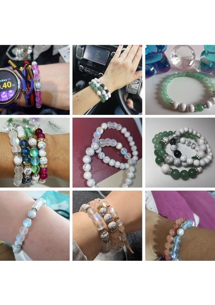 17CM Tarzı Gri 2 Aytaşı Taş Boncuklu Kadınlar Için Beyaz Turkuaz Bilezik Duayla Iyileştirme Çift Bilezik Bayan Takı Hediye (Yurt Dışından) modelleri