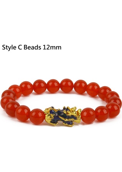 Stil C 12MM Feng Shui Siyah Boncuk Alaşım Zenginlik Bileklik Cinsiyetsiz El Bandı Altın Siyah Pixiu Zenginlik ve Iyi Şans Kadın Erkek Bilezik (Yurt Dışından)