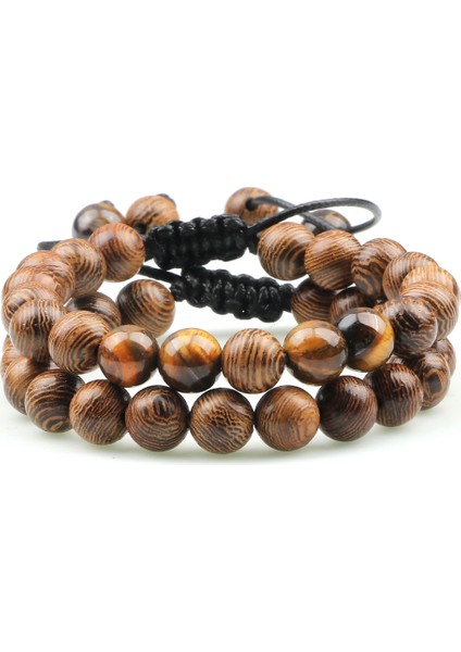 5 Ayarla 2 Adet Ayarlanabilir Örme Doğal Taş Boncuklu Bileklik ve Bilezik Çiftler Kadınlar Erkekler Kaplan Gözü Lav Taş Bilezik Yoga Takı Pulsera (Yurt Dışından)