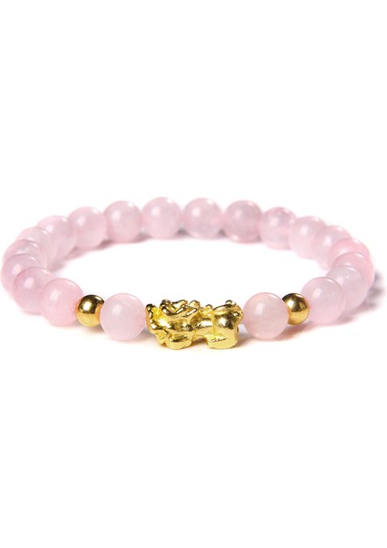 17CM Tarzı 9. Gül Kuvars Kadın Erkek Feng Shui Bileklik Şans Zenginlik Buddha Siyah Obsidyen Taşlı Boncuklu Bileklik Hombre Altın Şanslı Pixiu Bileklik Hediyeler (Yurt Dışından)