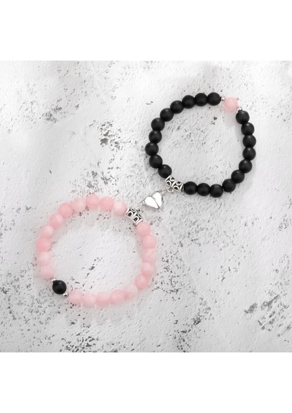 No.5 Boyutu 2021 Yeni Moda Doğal Beyaz Halit Taşı Boncuk Bilezikler Manyetik Kalp Şekilli Çift Bilezik Mesafe Taş Bileziği Takı Hediye (Yurt Dışından)