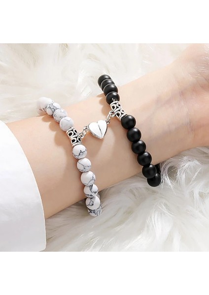 No.5 Boyutu 2021 Yeni Moda Doğal Beyaz Halit Taşı Boncuk Bilezikler Manyetik Kalp Şekilli Çift Bilezik Mesafe Taş Bileziği Takı Hediye (Yurt Dışından) modelleri