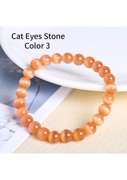 8mm Tarzı Turuncu Jd Kadın Moda Pürüzsüz Beyaz Opal Ay Taşı Bilezik Esnek Kordon Elastik Renkli Kedi Göz Taşı Genişletilebilir Halat Takı (Yurt Dışından)