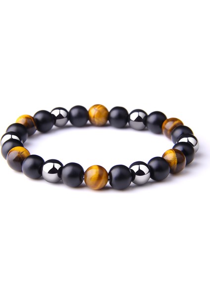 23CM Tarzı Mat Doğal Siyah Obsidiyen Hematit Kaplan Gözü Boncuklu Bilezik Erkekler Için Manyetik Sağlık Koruma Kadınlar Takı Pulsera Hombre (Yurt Dışından)