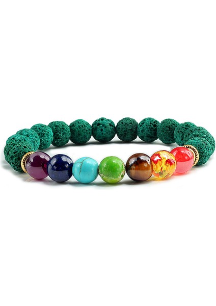 Yeşil Lav Doğal Taş Kaplan Gözü 7 Çakra Bilezikleri ve Bilezikleri Yoga Denge Boncuklar Budist Dua Elastik Bileklik Erkekler Için Pulseira Masculina (Yurt Dışından)