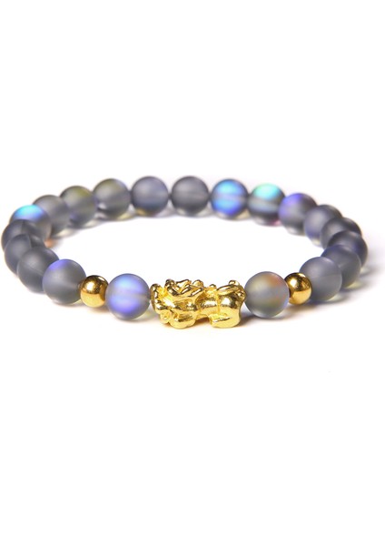 21CM Tarzı 6.siyah Cam Ay Kadın Erkek Feng Shui Bileklik Şans Zenginlik Buddha Siyah Obsidyen Taşlı Boncuklu Bileklik Hombre Altın Şanslı Pixiu Bileklik Hediyeler (Yurt Dışından)