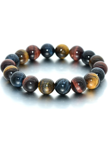 19CM Tarzı 10MM Napoln Sarı Mavi Kırmızı Kaplan Gözü Taş Bileklik Erkek Kadınlar Için Tiger Eye Taş Bilezik (Yurt Dışından)
