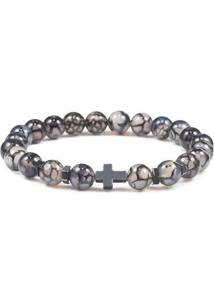 Model Sıcak Erkek Doğal Lav Taşı Boncuk Bilezik Hematit Haç Tespih Meditasyon Dua Isa Bileklik Kadın Yoga Takı (Yurt Dışından)