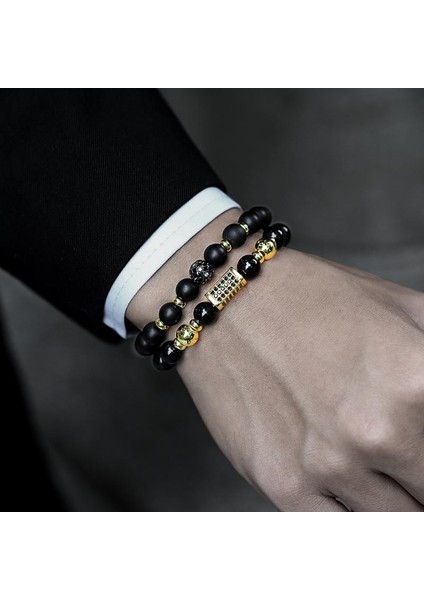No.2 Boyutu 2 Parça Taç Erkek Bilezik Set Moda Altın Renk El Yapımı Yeni Strand Taş Boncuk Bilezik Erkek Takıları Için Pulsera Hombre (Yurt Dışından)