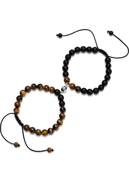 AN202140102-18 Beyaz Siyah Çift Manyetik Bileklik Doğal Taş Eşleştirme Bilezik Sevgililer Için Manyetik Bilezik Takı Hediye (Yurt Dışından)