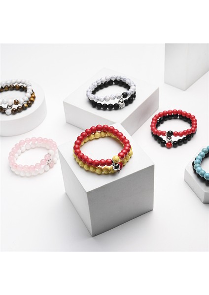 AN202140102-18 Beyaz Siyah Çift Manyetik Bileklik Doğal Taş Eşleştirme Bilezik Sevgililer Için Manyetik Bilezik Takı Hediye (Yurt Dışından) fırsatları