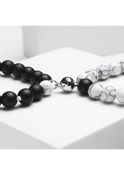 AN202140102-18 Beyaz Siyah Çift Manyetik Bileklik Doğal Taş Eşleştirme Bilezik Sevgililer Için Manyetik Bilezik Takı Hediye (Yurt Dışından) indirimleri