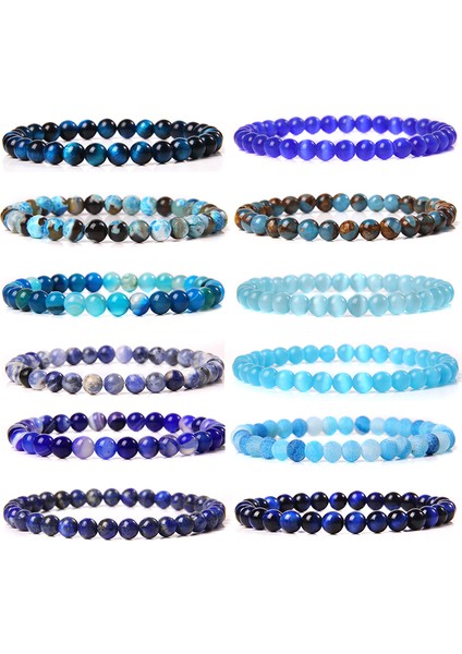 19CM Tarzı Siyah Tabanca Kaplama 6mm Doğal Taş Boncuk Bilezik Mavi Kaplan Gözü Lapis Lazuli Elastik Bilezik Kadın Erkek Yoga Enerji Takı Için (Yurt Dışından) fiyatları
