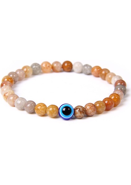 23CM Tarzı Tip 3 Moda 6mm Doğal Taş Boncuk Nazar Boncuklu Bilezik El Yapımı Hematit Türk Nazar Bileziği Kadın Erkek Yoga Reiki Takı (Yurt Dışından)