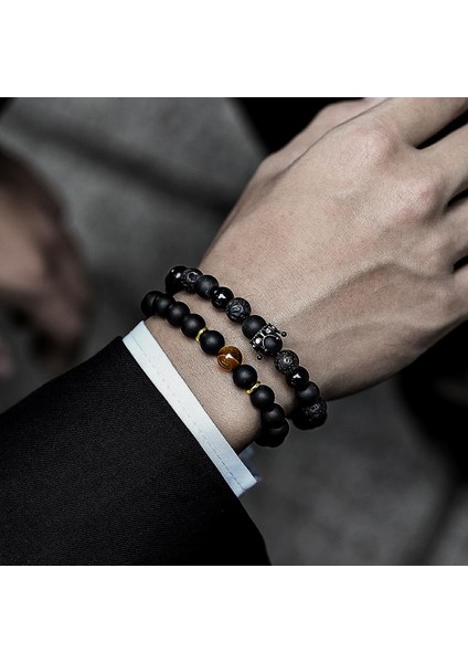 No.1 Boyutu 2 Parça Taç Erkek Bilezik Set Moda Altın Renk El Yapımı Yeni Strand Taş Boncuk Bilezik Erkek Takıları Için Pulsera Hombre (Yurt Dışından)