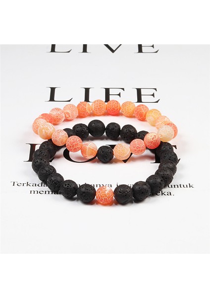 8 mm Siyah Turuncu Set Bileklik Çiftler Mesafe Siyah Beyaz Doğal Lav Taşı Kaplan Gözü Boncuklu Yoga Bilezikler Erkek Kadınlar Elastik Halat Takı Için (Yurt Dışından) indirimleri